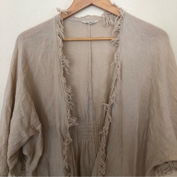 Krazy Kat Womens Size XXL Beige Coverup Kimono Robe Fringe Detail Linen Blend - Picture 2 of 9